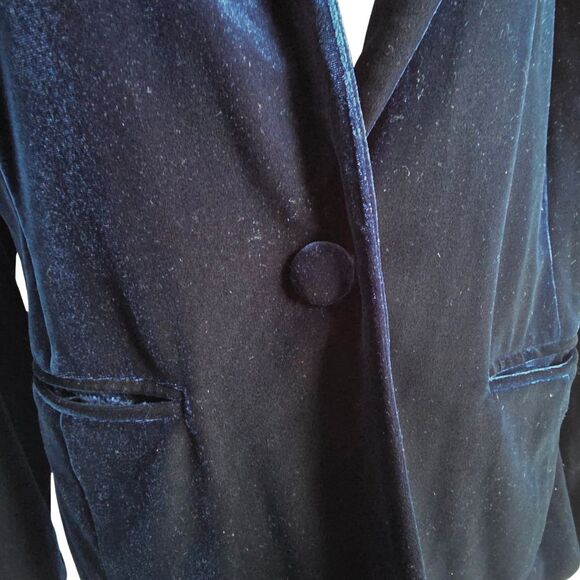 TAHARI Navy Blue Velvet Blazer Jacket | Single Button Formal Office Small (S) - Picture 6 of 13